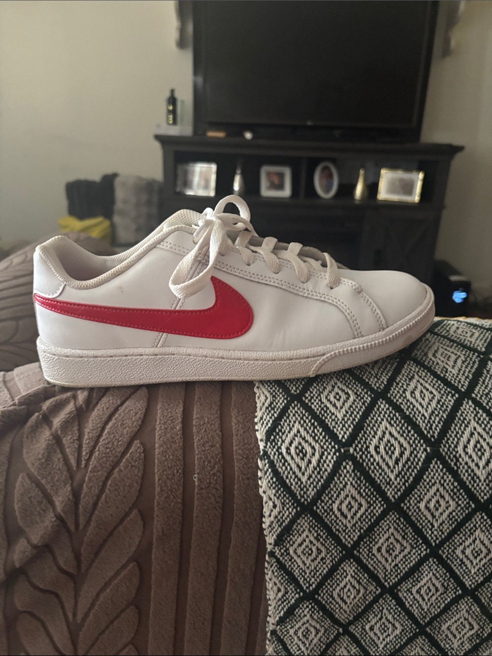 Nike White Sneaker with Red Swoosh